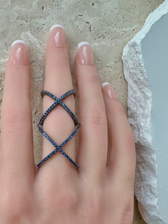 nOir Jewelry Jewelry - NWT | nOir Jewelry | Etham Hinge Criss Cross Blue Crystal Women's Ring - Size 7